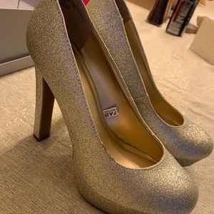 Gold glitter platform heels